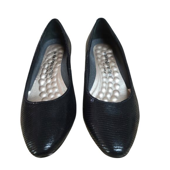 Walking Cradles Black Heidi Patent Leather Lizard Block Heel Pump Shoes 7 M - Picture 2 of 6